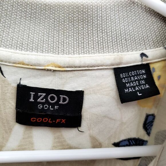 Izod Polo Shirt Floral Tan Size Large - Picture 3 of 11
